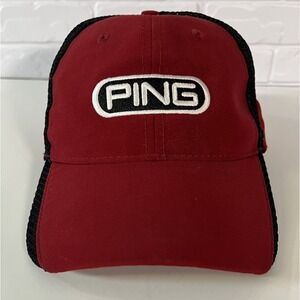 PING Golf Hat Cap‎ Adult S/M Fitted Red with Black Mesh